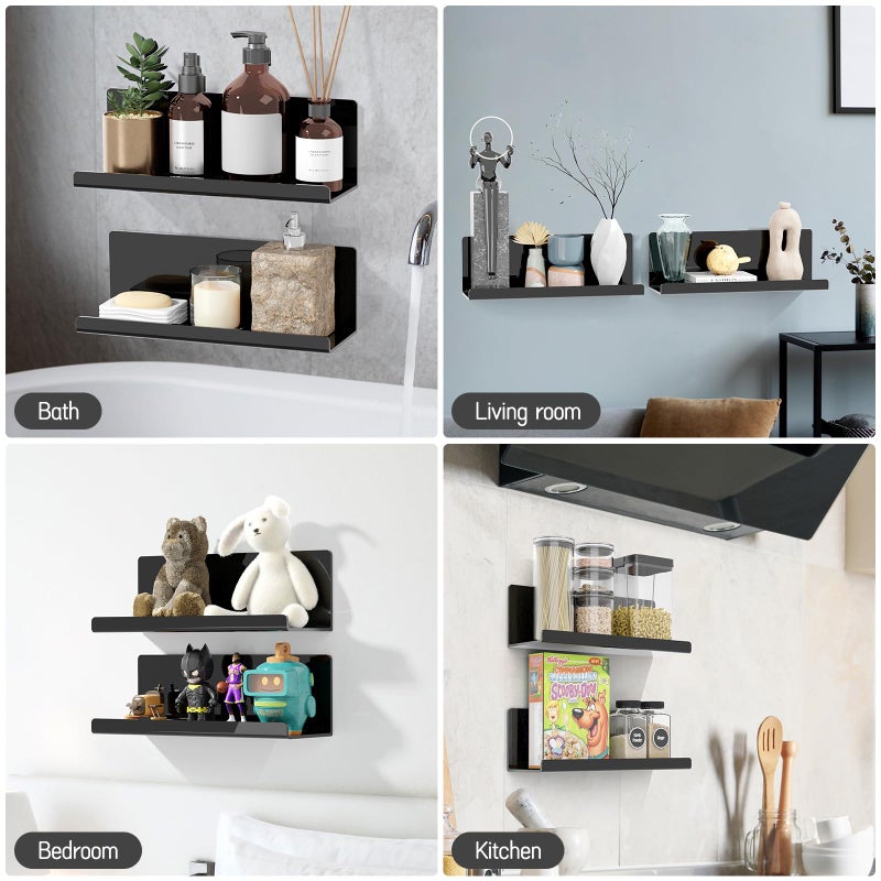 PAVSTINE Acrylic Floating Shelves for Wall No Drilling  Self Adhesive Wall Shelf  12 Inch Floating Shelf Stick on Wall Shelf  for Bathroom  Kitchen  Bedroom  Office  Gaming Room  Black - Image 5